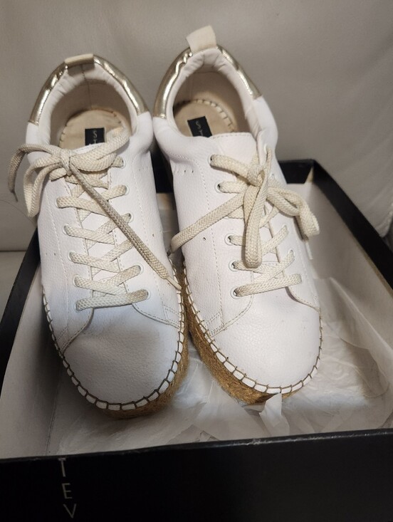 Steven By Steve Madden Shoes - Steven Steve Madden Pappy White Gold Braided Jute Sneaker